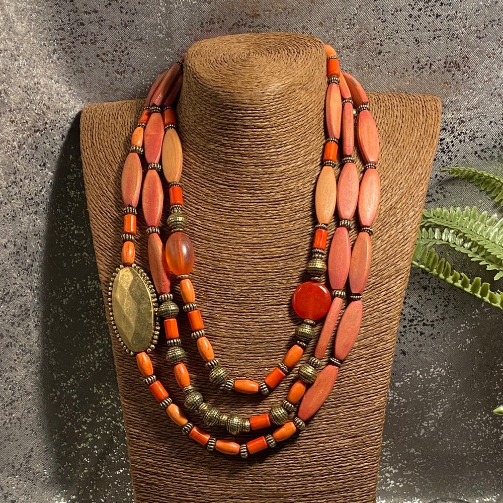 Elegant Multi-Strand Orange and Gold Necklace